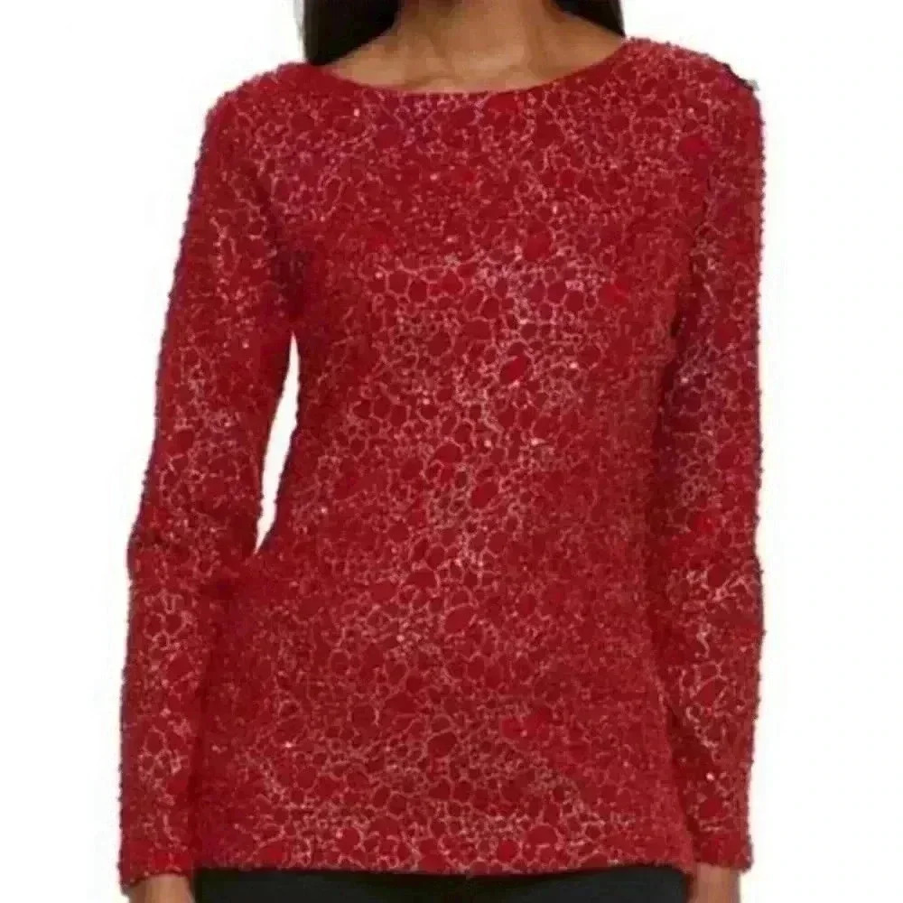 Jennifer Lopez | Berry Colored Sparkle Blouse with Open V Back